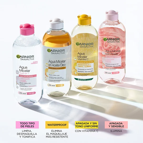Agua micelar Garnier 400 ml — limpiador facial y desmaquillante