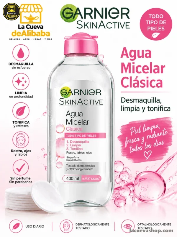 Agua micelar Garnier 400 ml — limpiador facial y desmaquillante