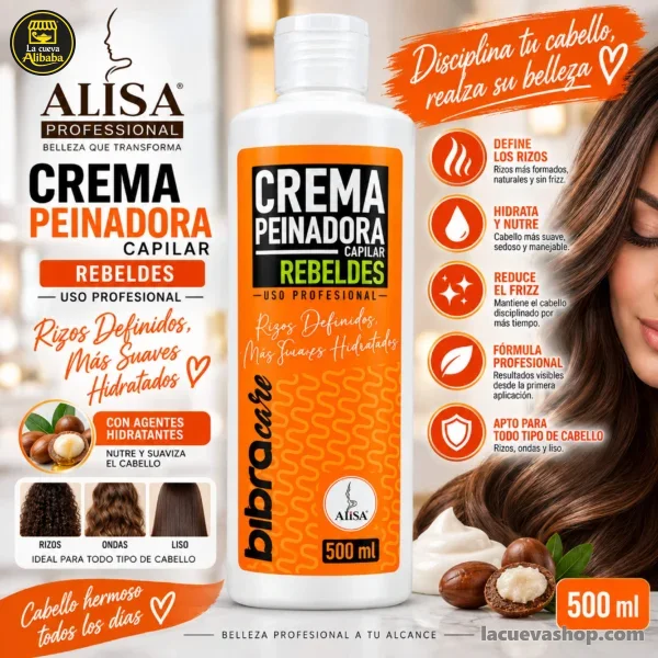 Crema para peinar BibraCare 500 ml — sin enjuague