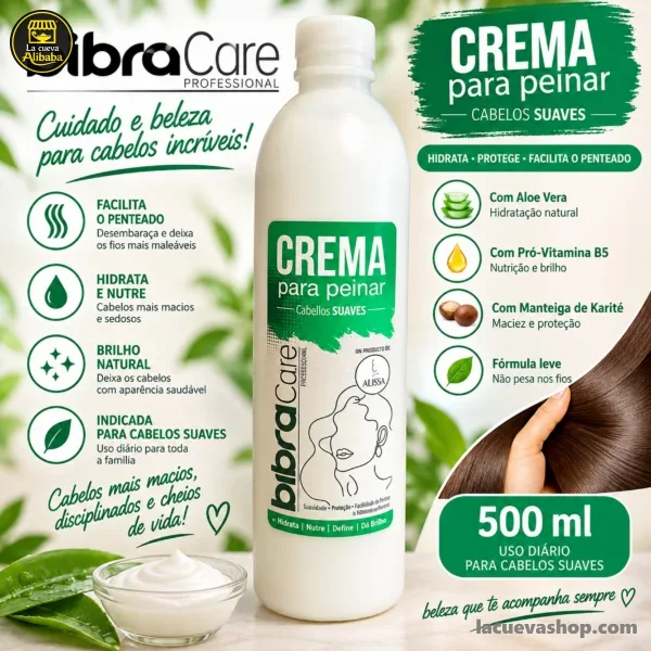 Crema para peinar BibraCare 500 ml — sin enjuague
