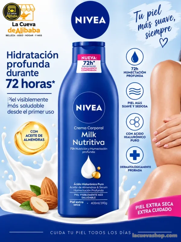 d42e8761-3879-4560-b21f-933cb10f8e4f Crema corporal Nivea Milk 400 ml — para piel seca