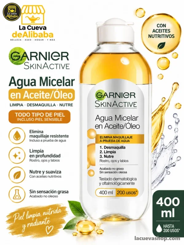 Agua micelar Garnier 400 ml — limpiador facial y desmaquillante