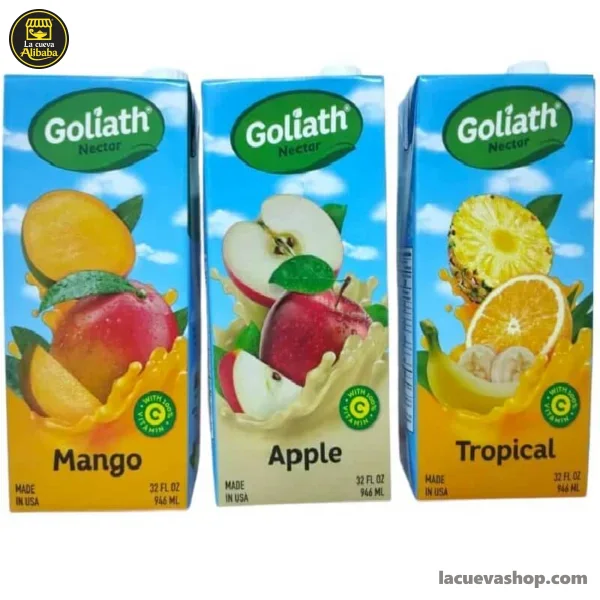 Jugo Goliath en caja 946 ml — mango, manzana o melocotón